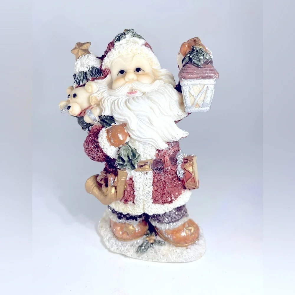 Designspirations Santa Claus Figurine 5.5” Resin Sugar Flocked Sparkling FLAW